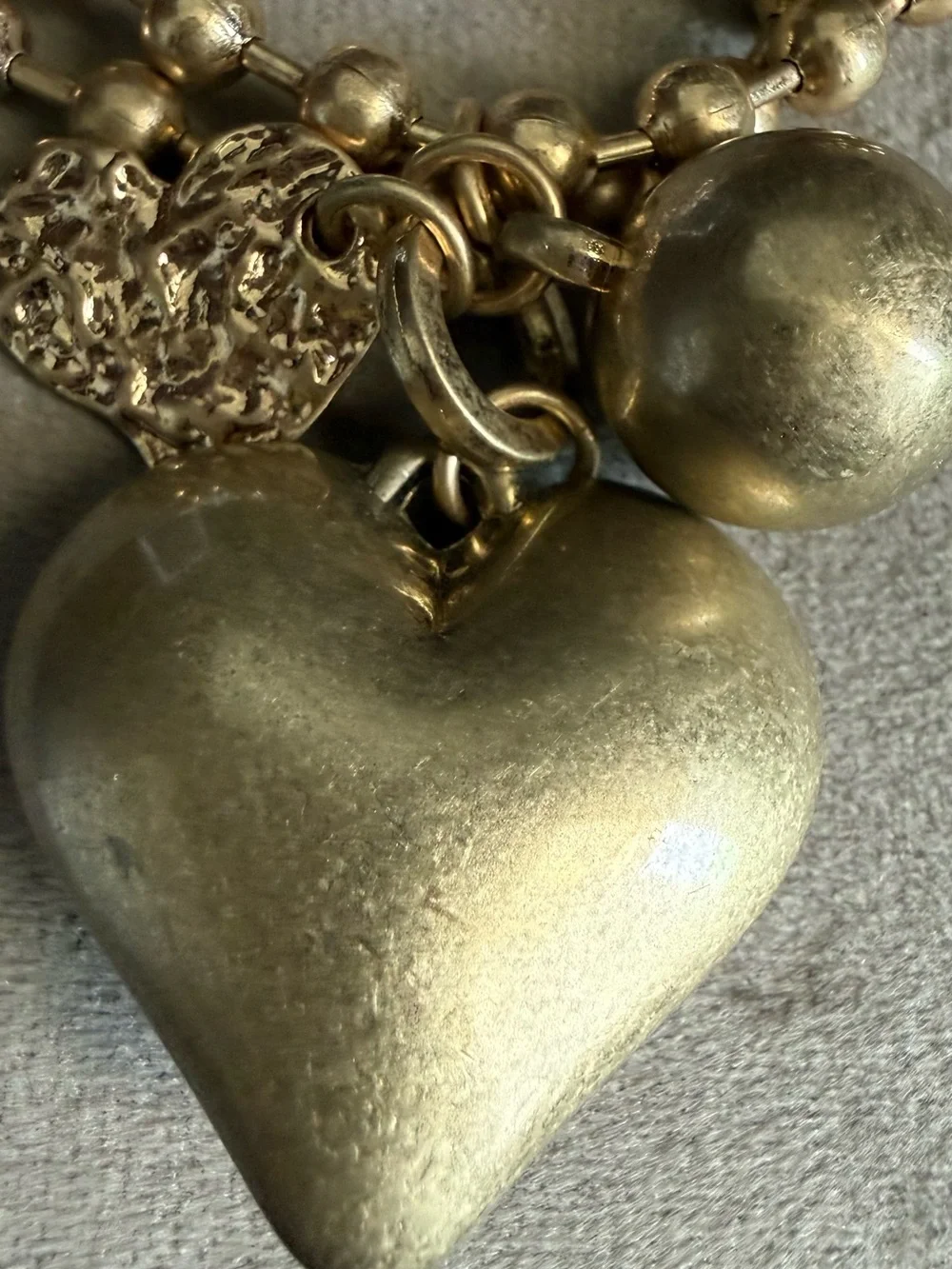 Gold-Tone Heart Charm Double Strand Bracelet - Women's Jewelry